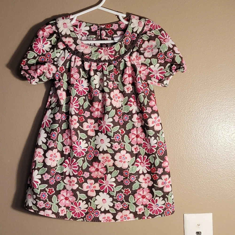 OshKosh Girls 2T colorful floral retro ribbed corduroy short sleeve casual dress